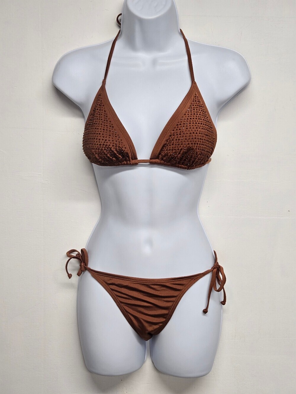 Old Navy S / M Bikini 2 Pc Swimwear Beaded Rich Golden Brown  Padded Ties Clean